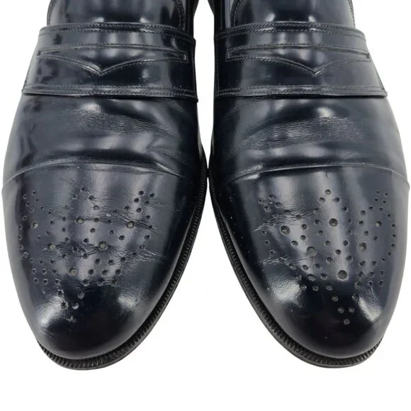 Vintage Bally Italy Navy Blue Leather Dress Shoes Mens 11.5 Penny Loafers Morris - Picture 8 of 11